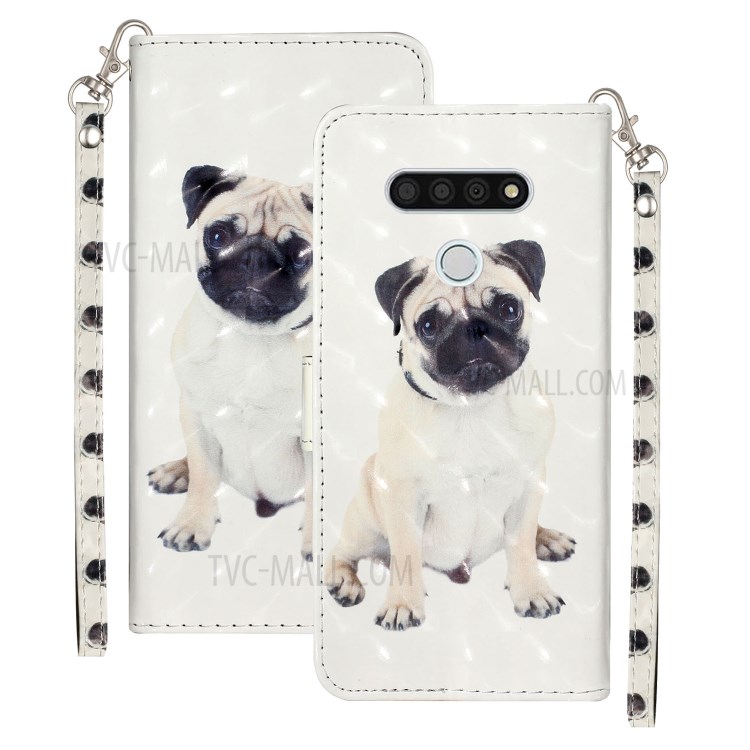 Light Spot Decor Patterned Leather Wallet Stand Case for LG K51 - Dog-1