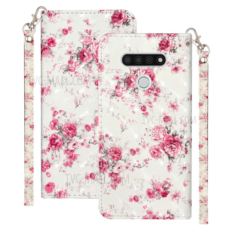 Light Spot Decor Patterned Leather Wallet Stand Case for LG K51 - Vivid Flowers-1