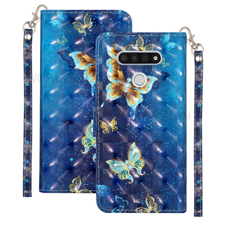 Light Spot Decor Patterned Leather Wallet Stand Case for LG K51 - Butetrfly-1