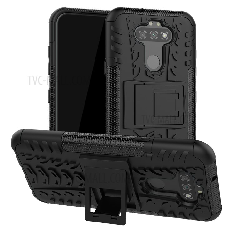 Anti-slip PC + TPU Unique Case with Kickstand for LG K31/Aristo 5 - Black-1
