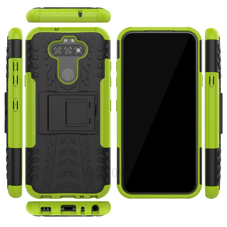Anti-slip PC + TPU Unique Case with Kickstand for LG K31/Aristo 5 - Green-9