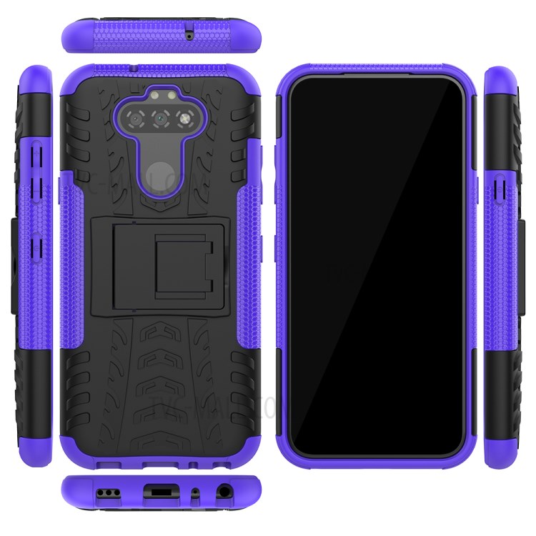Anti-slip PC + TPU Unique Case with Kickstand for LG K31/Aristo 5 - Purple-9