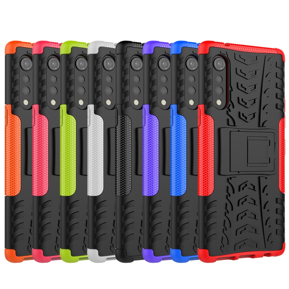 Cool Tyre Pattern PC + TPU Anti-slip Phone Shell with Kickstand for LG Velvet - Black-10