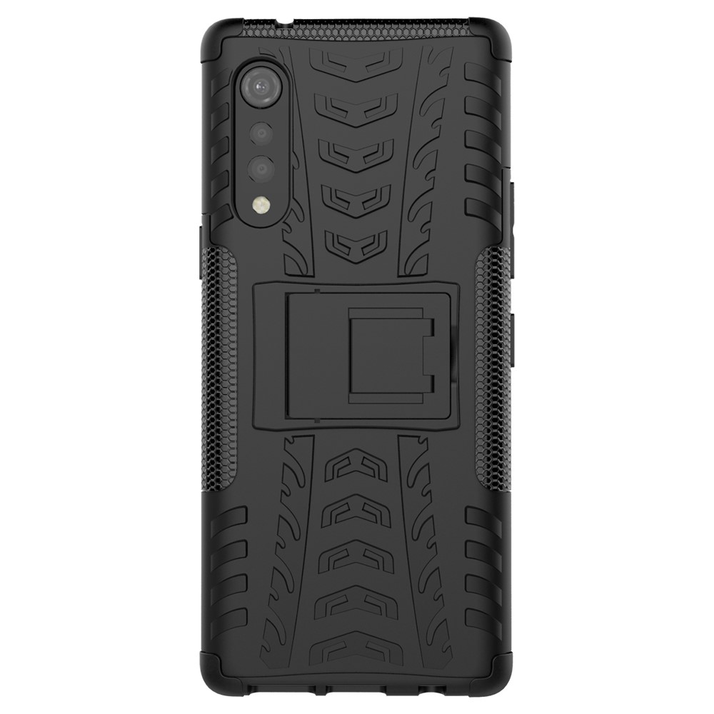 Cool Tyre Pattern PC + TPU Anti-slip Phone Shell with Kickstand for LG Velvet - Black-3