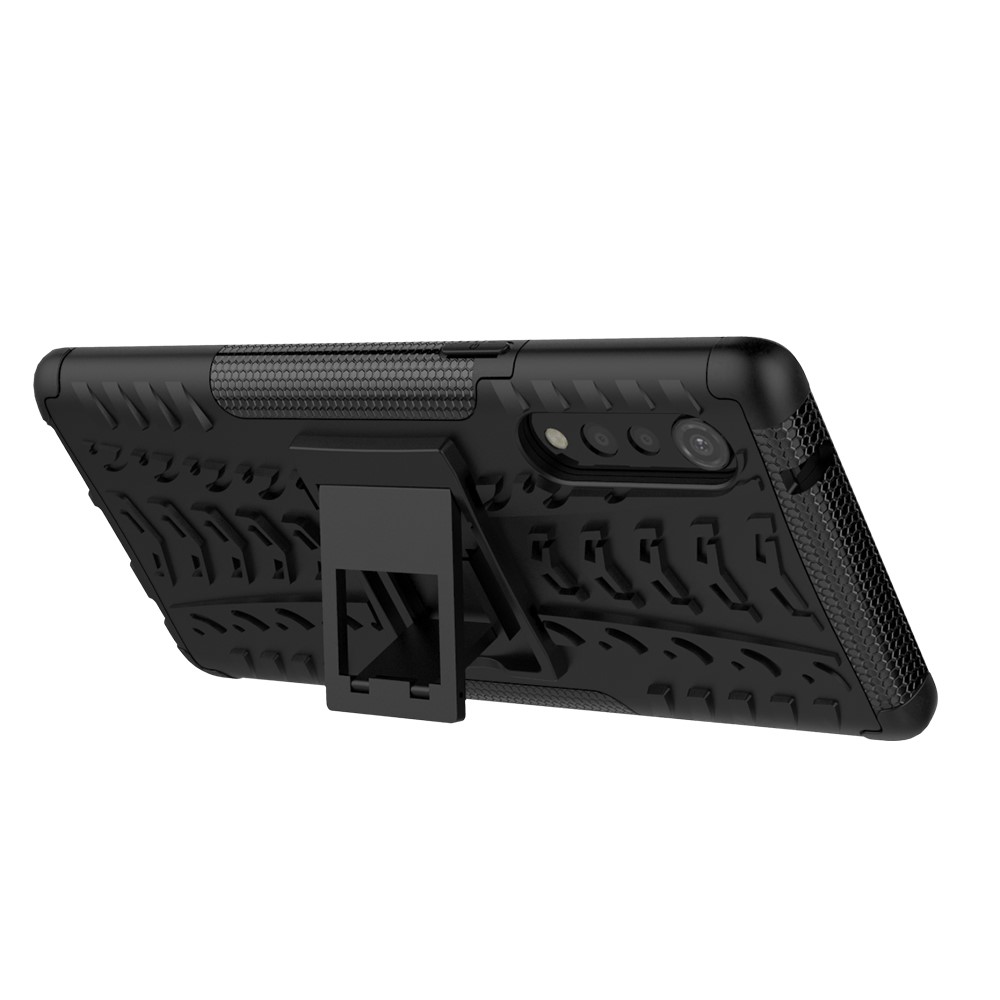 Cool Tyre Pattern PC + TPU Anti-slip Phone Shell with Kickstand for LG Velvet - Black-6