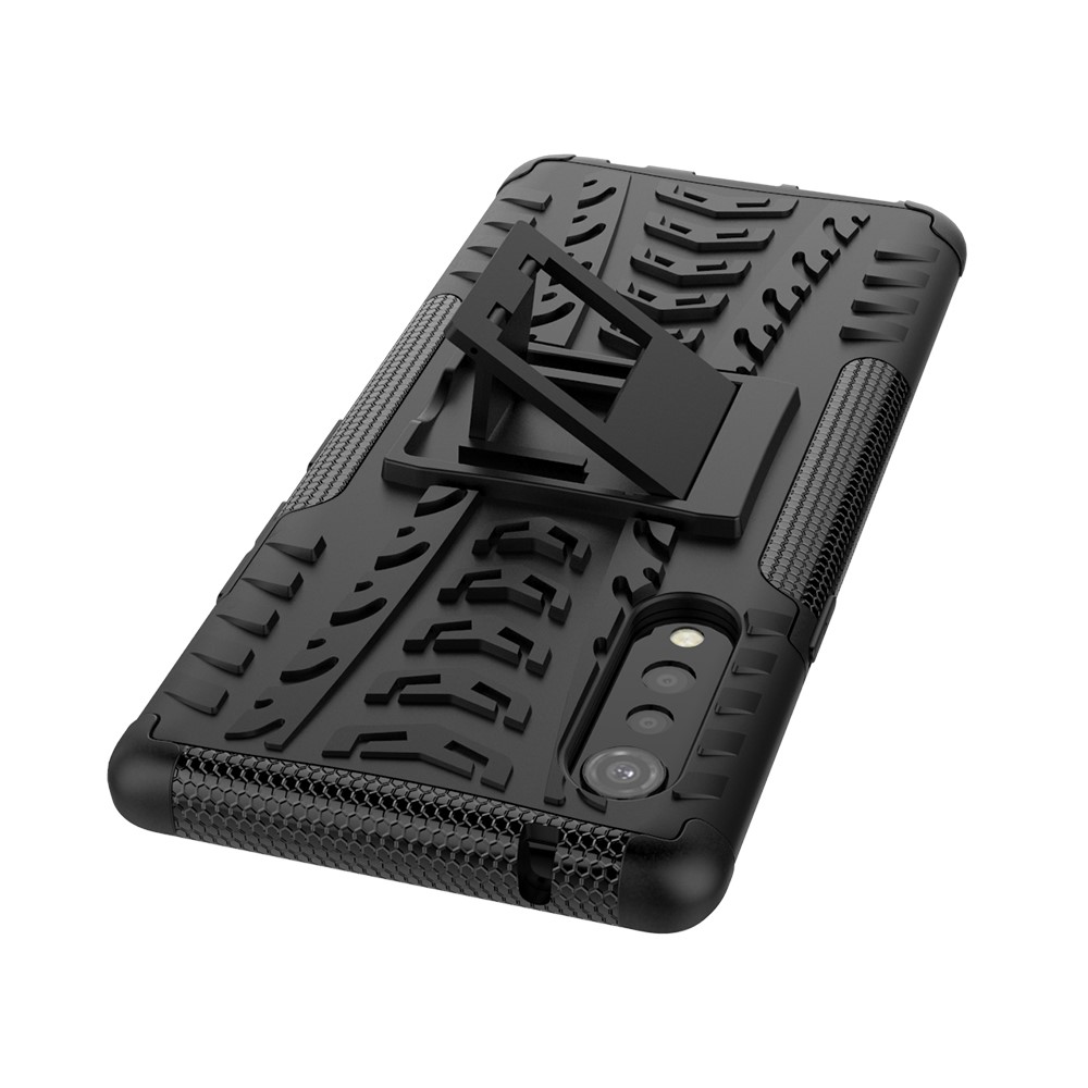 Cool Tyre Pattern PC + TPU Anti-slip Phone Shell with Kickstand for LG Velvet - Black-7