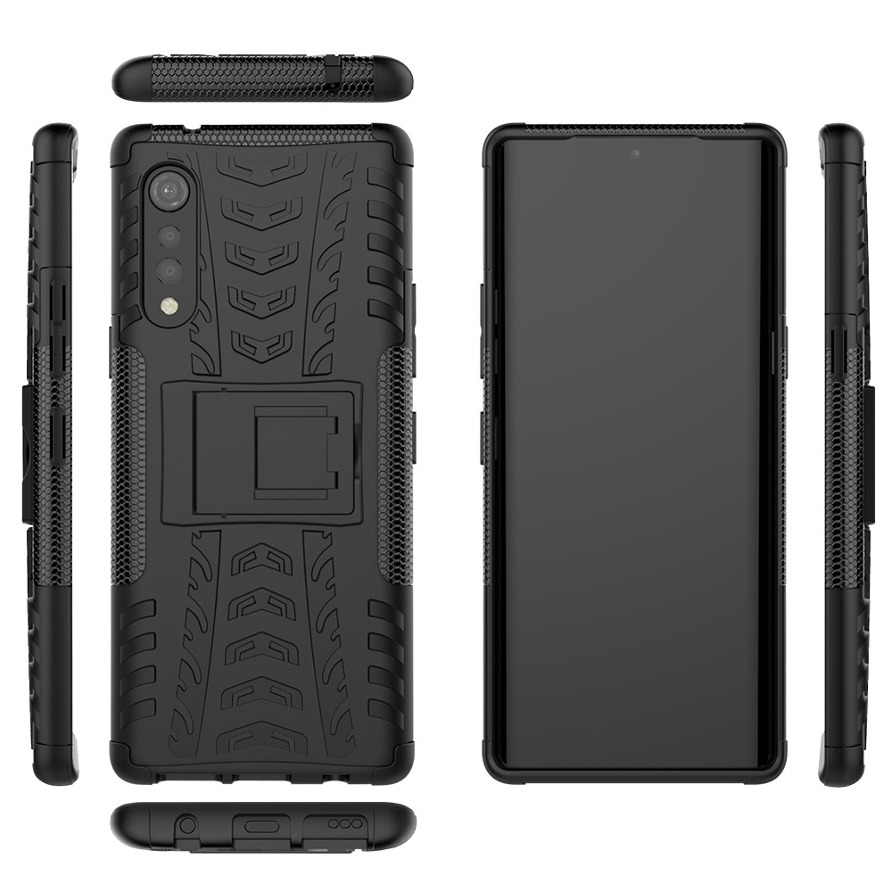 Cool Tyre Pattern PC + TPU Anti-slip Phone Shell with Kickstand for LG Velvet - Black-9