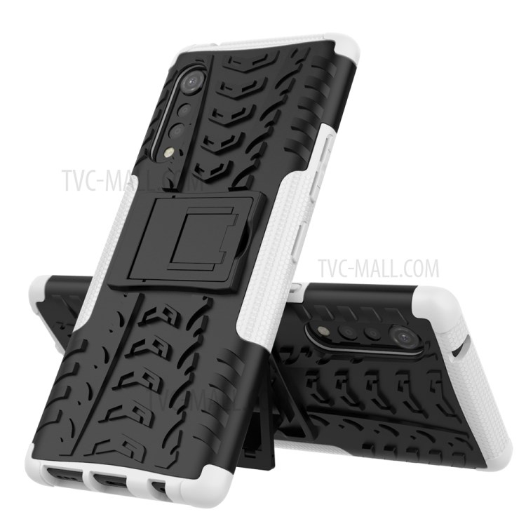 Cool Tyre Pattern PC + TPU Anti-slip Phone Shell with Kickstand for LG Velvet - White-2