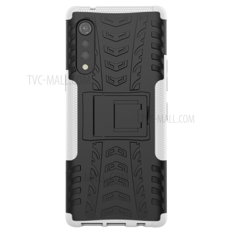 Cool Tyre Pattern PC + TPU Anti-slip Phone Shell with Kickstand for LG Velvet - White-3