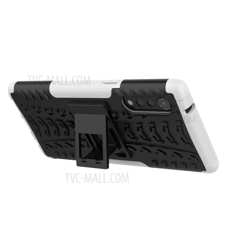 Cool Tyre Pattern PC + TPU Anti-slip Phone Shell with Kickstand for LG Velvet - White-6