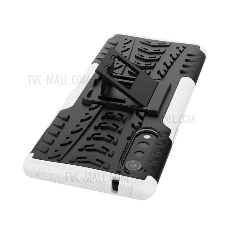 Cool Tyre Pattern PC + TPU Anti-slip Phone Shell with Kickstand for LG Velvet - White-7