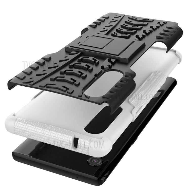 Cool Tyre Pattern PC + TPU Anti-slip Phone Shell with Kickstand for LG Velvet - White-8