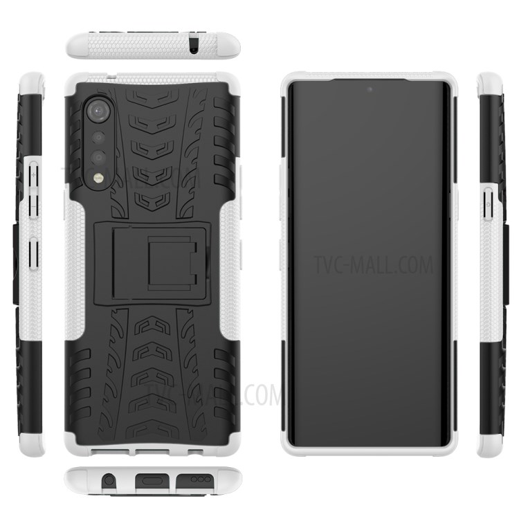 Cool Tyre Pattern PC + TPU Anti-slip Phone Shell with Kickstand for LG Velvet - White-9