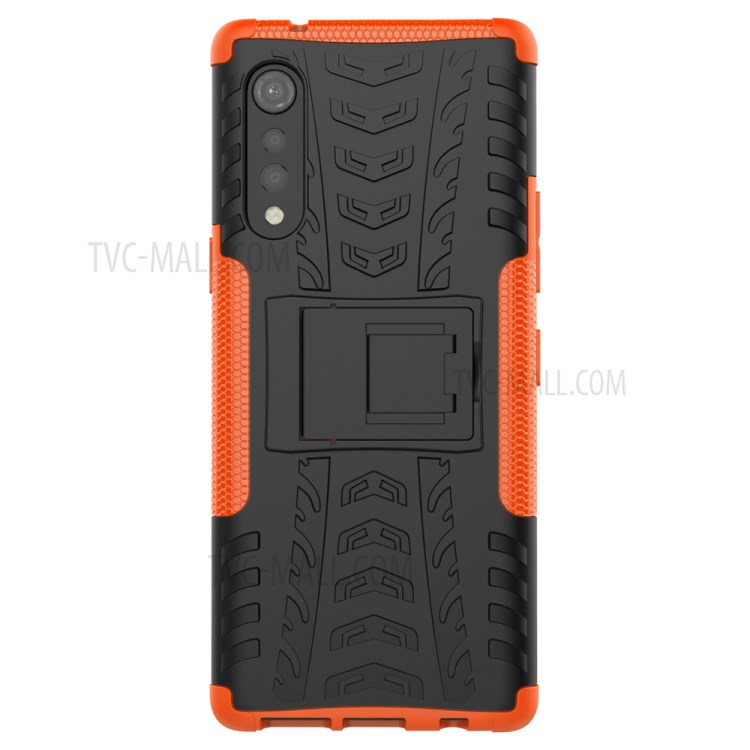 Cool Tyre Pattern PC + TPU Anti-slip Phone Shell with Kickstand for LG Velvet - Orange-3