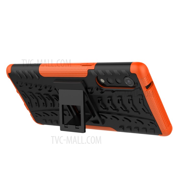 Cool Tyre Pattern PC + TPU Anti-slip Phone Shell with Kickstand for LG Velvet - Orange-6