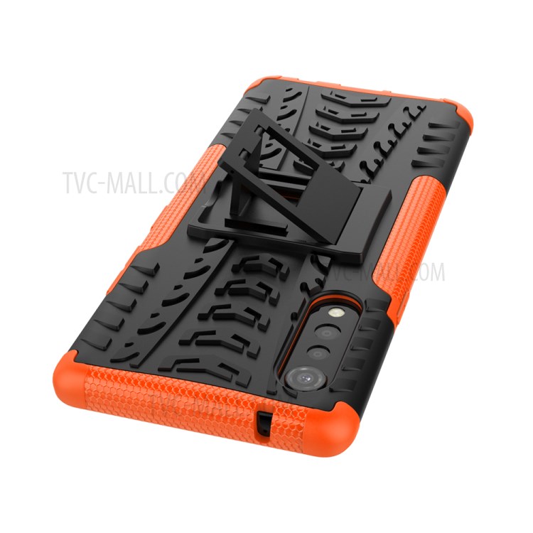 Cool Tyre Pattern PC + TPU Anti-slip Phone Shell with Kickstand for LG Velvet - Orange-7