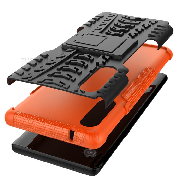 Cool Tyre Pattern PC + TPU Anti-slip Phone Shell with Kickstand for LG Velvet - Orange-8