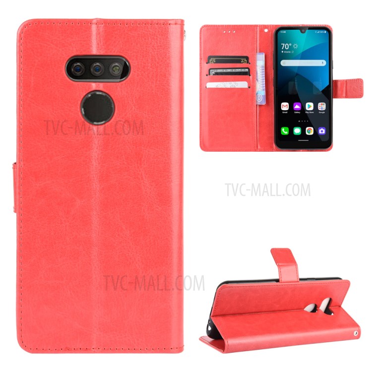 Crazy Horse Wallet Stand Leather Cell Phone Case for LG Harmony 4 - Red-1