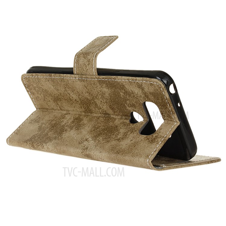 Retro Style Leather Wallet Stand Phone Cover for LG Harmony 4 - Khaki-4