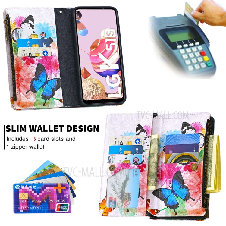 BF03 Pattern Printing Case Zipper Wallet Leather Phone Shell for LG K51 - Vivid Butterfly-6