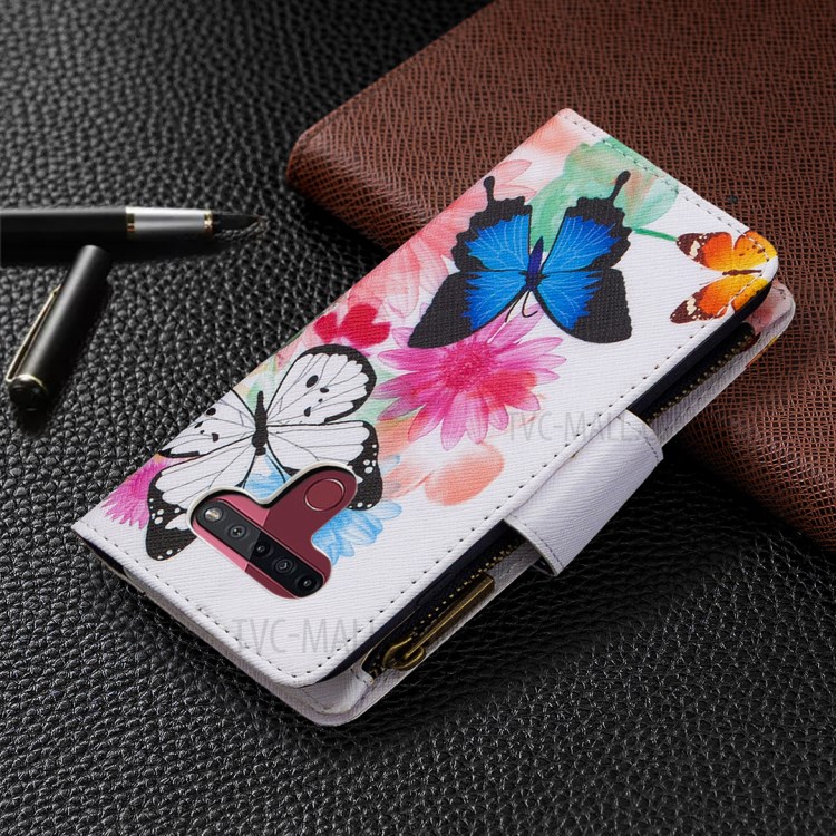 BF03 Pattern Printing Case Zipper Wallet Leather Phone Shell for LG K51 - Vivid Butterfly-8