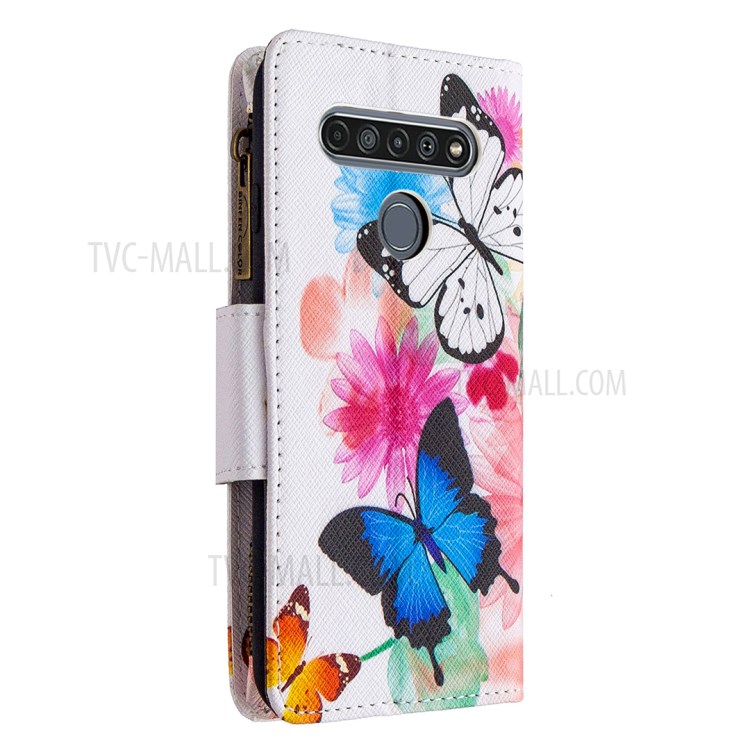 BF03 Pattern Printing Case Zipper Wallet Leather Shell for LG K61 - Vivid Butterfly-3