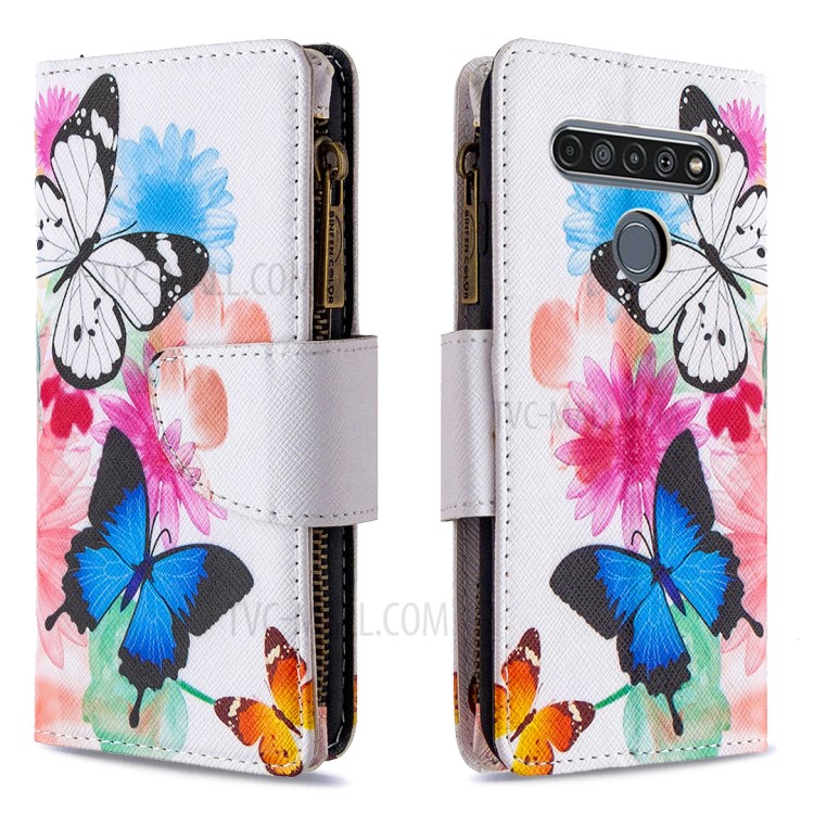 BF03 Pattern Printing Case Zipper Wallet Leather Shell for LG K61 - Vivid Butterfly-4