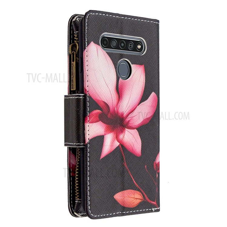 BF03 Pattern Printing Case Zipper Wallet Leather Shell for LG K61 - Flower-3