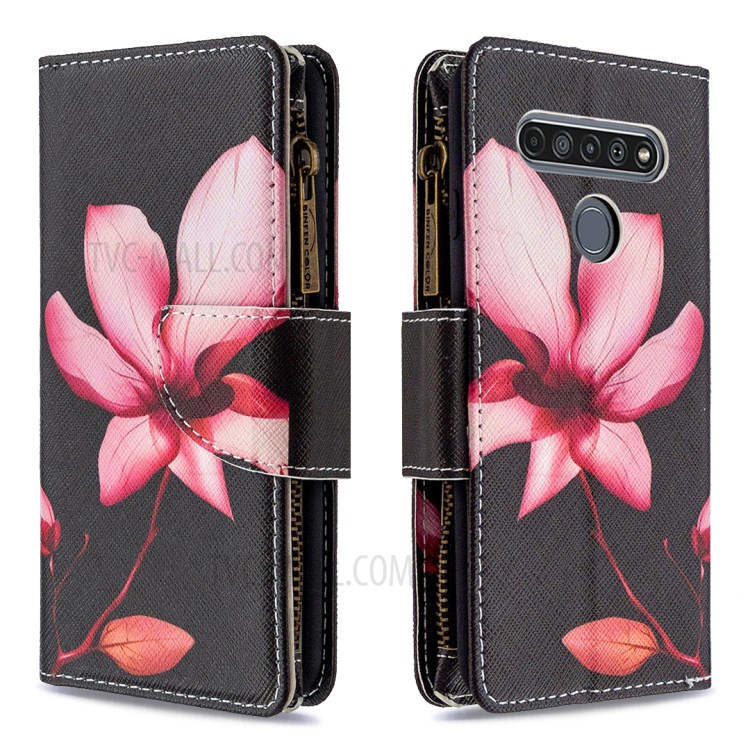 BF03 Pattern Printing Case Zipper Wallet Leather Shell for LG K61 - Flower-4
