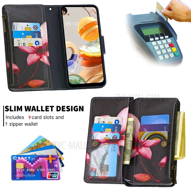 BF03 Pattern Printing Case Zipper Wallet Leather Shell for LG K61 - Flower-6