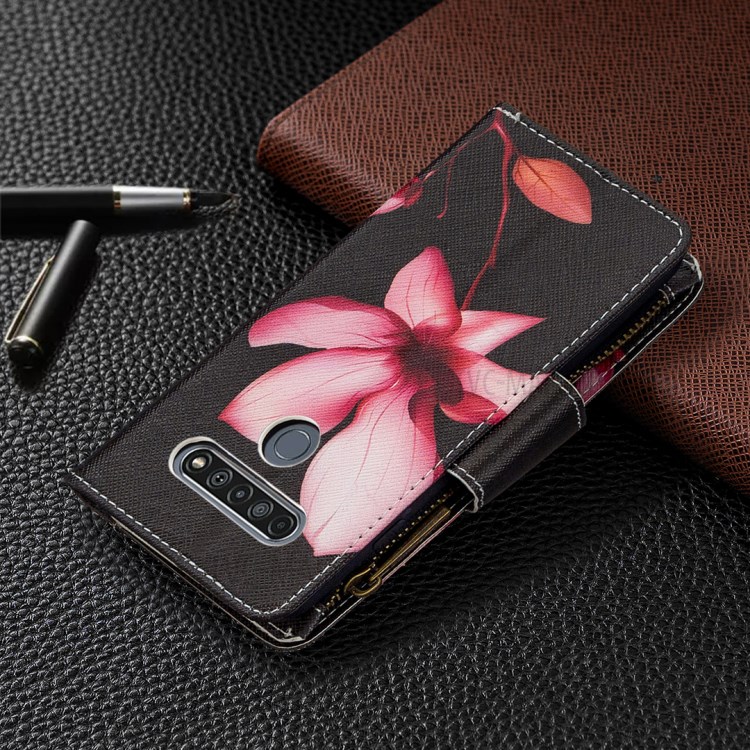 BF03 Pattern Printing Case Zipper Wallet Leather Shell for LG K61 - Flower-8
