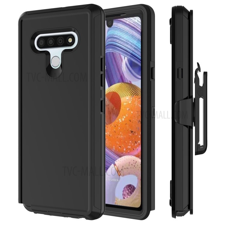 Shockproof PC + TPU Hybrid Mobile Case with Belt Clip Kickstand for LG Stylo 6 - Black-1