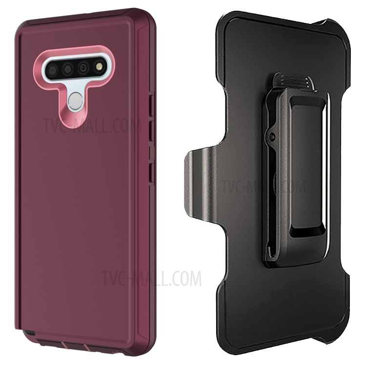 Shockproof PC + TPU Hybrid Mobile Case with Belt Clip Kickstand for LG Stylo 6 - Wine Rose / Pink-2