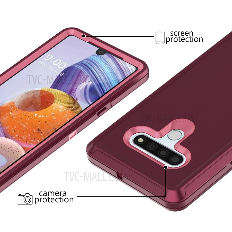 Shockproof PC + TPU Hybrid Mobile Case with Belt Clip Kickstand for LG Stylo 6 - Wine Rose / Pink-3