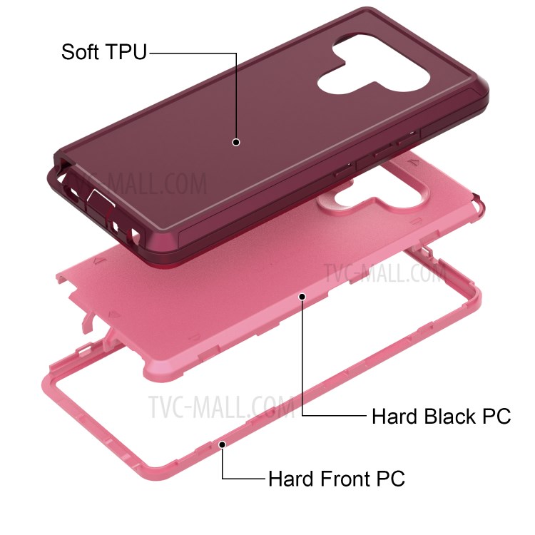 Shockproof PC + TPU Hybrid Mobile Case with Belt Clip Kickstand for LG Stylo 6 - Wine Rose / Pink-4