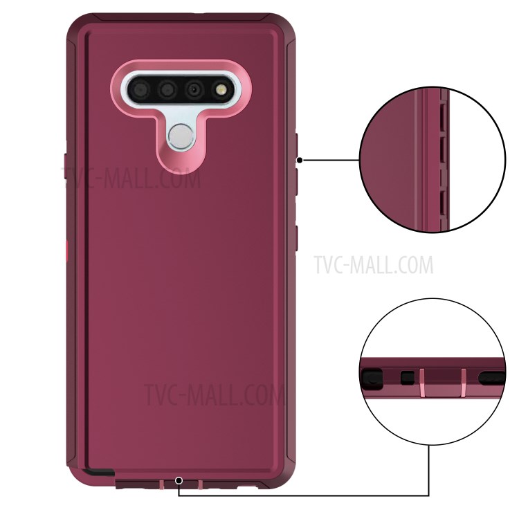 Shockproof PC + TPU Hybrid Mobile Case with Belt Clip Kickstand for LG Stylo 6 - Wine Rose / Pink-5