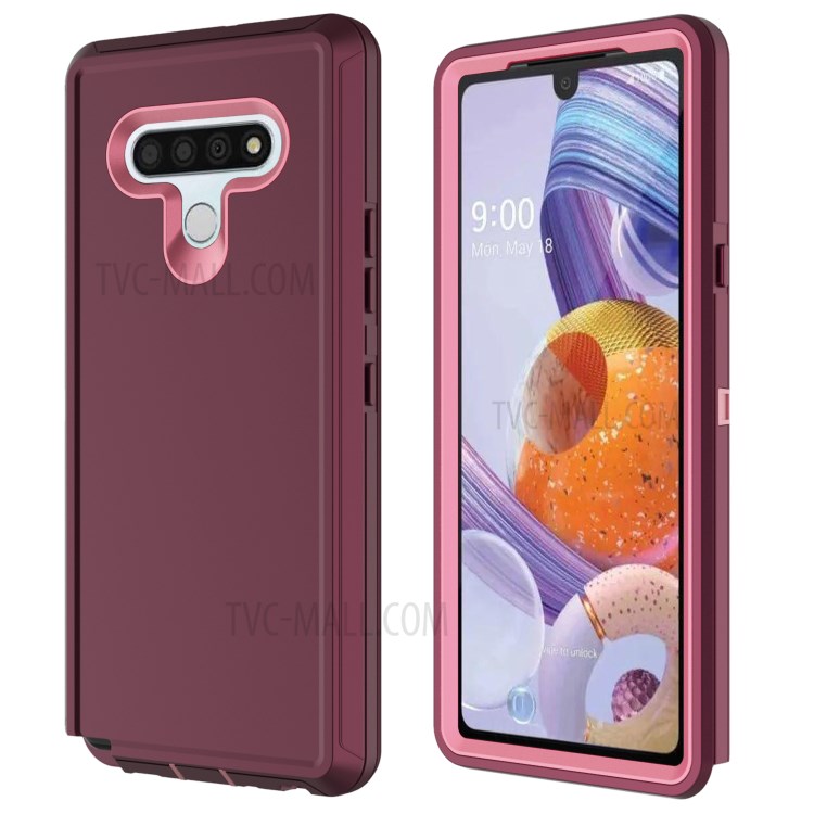 Shockproof PC + TPU Hybrid Mobile Case with Belt Clip Kickstand for LG Stylo 6 - Wine Rose / Pink-6