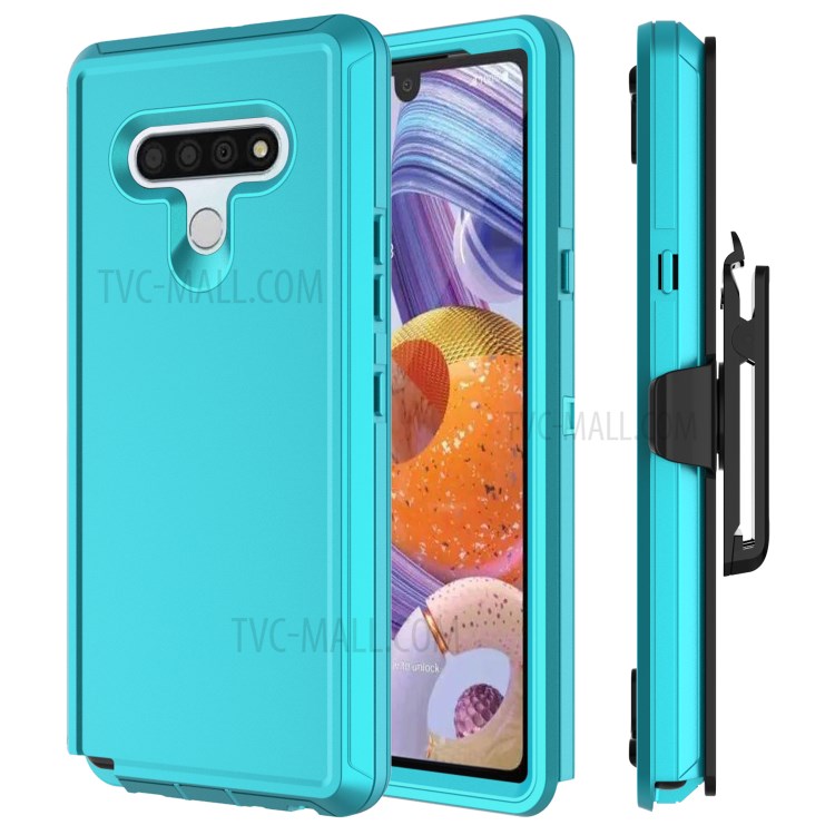 Shockproof PC + TPU Hybrid Mobile Case with Belt Clip Kickstand for LG Stylo 6 - Sky Blue-1
