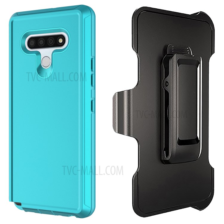 Shockproof PC + TPU Hybrid Mobile Case with Belt Clip Kickstand for LG Stylo 6 - Sky Blue-2
