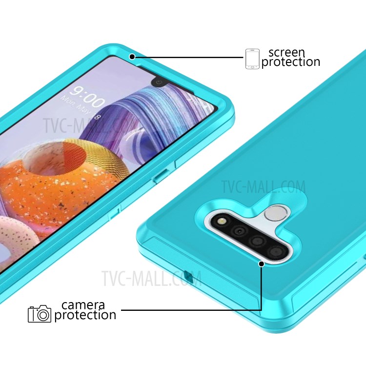 Shockproof PC + TPU Hybrid Mobile Case with Belt Clip Kickstand for LG Stylo 6 - Sky Blue-3