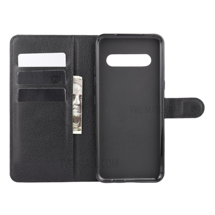 Litchi Texture Wallet Stand Leather Shell Cover for LG V60 ThinQ 5G - Black-3