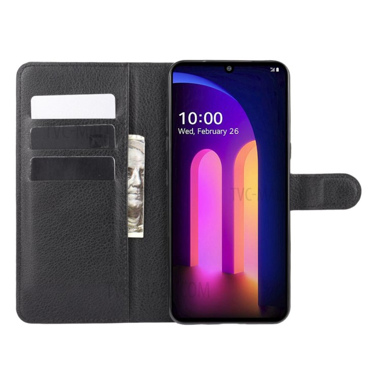 Litchi Texture Wallet Stand Leather Shell Cover for LG V60 ThinQ 5G - Black-4