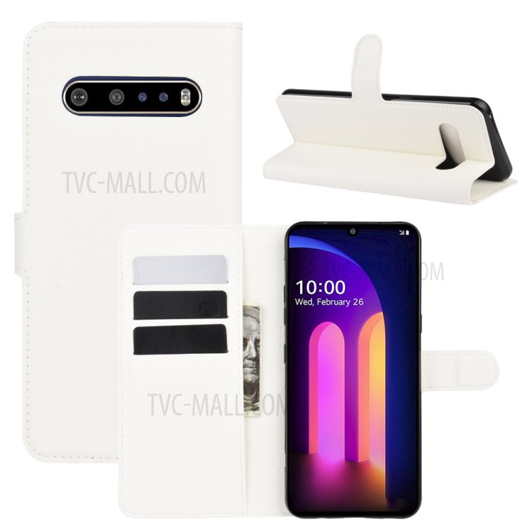 Litchi Texture Wallet Stand Leather Shell Cover for LG V60 ThinQ 5G - White-1