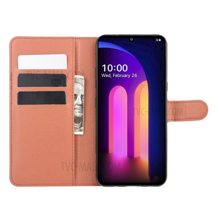 Litchi Texture Wallet Stand Leather Shell Cover for LG V60 ThinQ 5G - Brown-4
