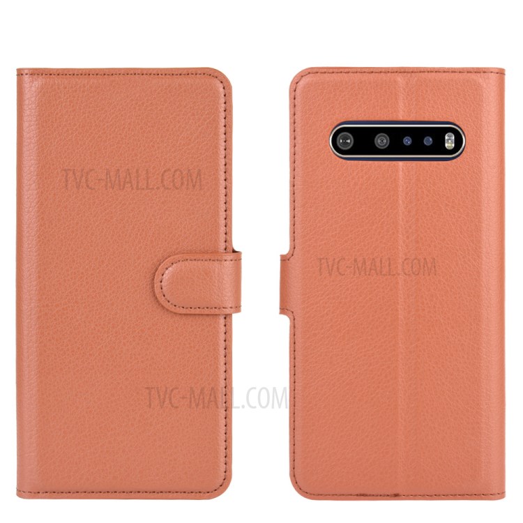 Litchi Texture Wallet Stand Leather Shell Cover for LG V60 ThinQ 5G - Brown-6