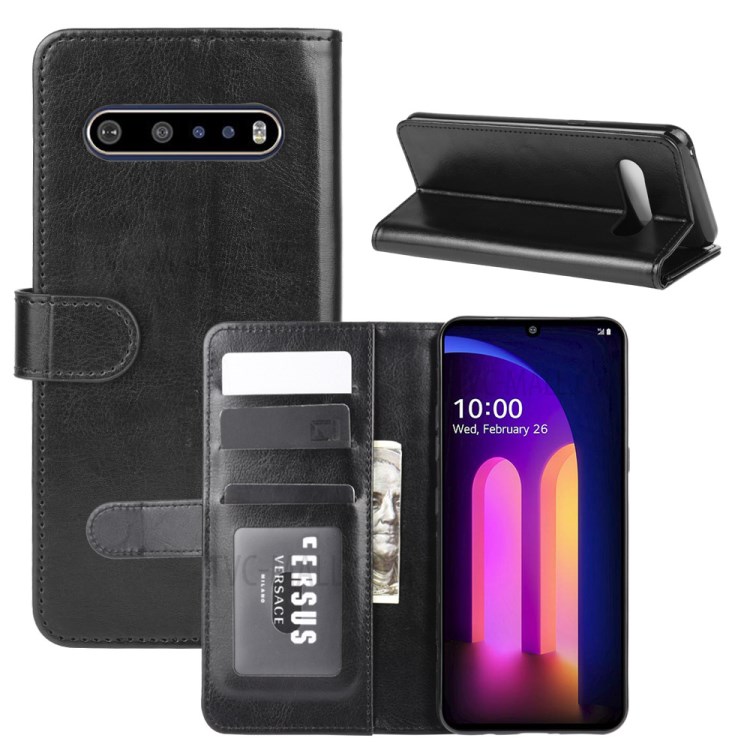 Crazy Horse Surface with Wallet Leather Shell for LG V60 ThinQ 5G - Black-1