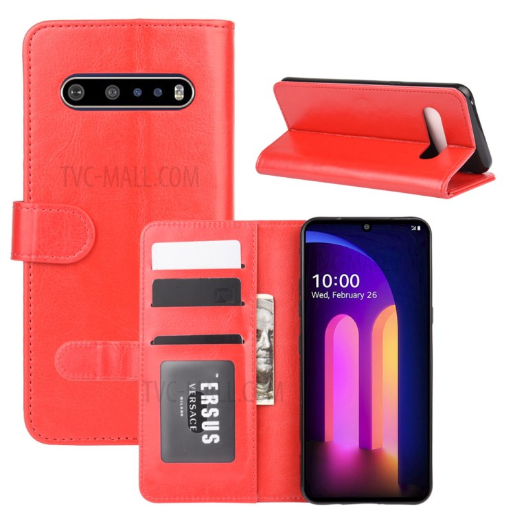 Crazy Horse Surface with Wallet Leather Shell for LG V60 ThinQ 5G - Red-1