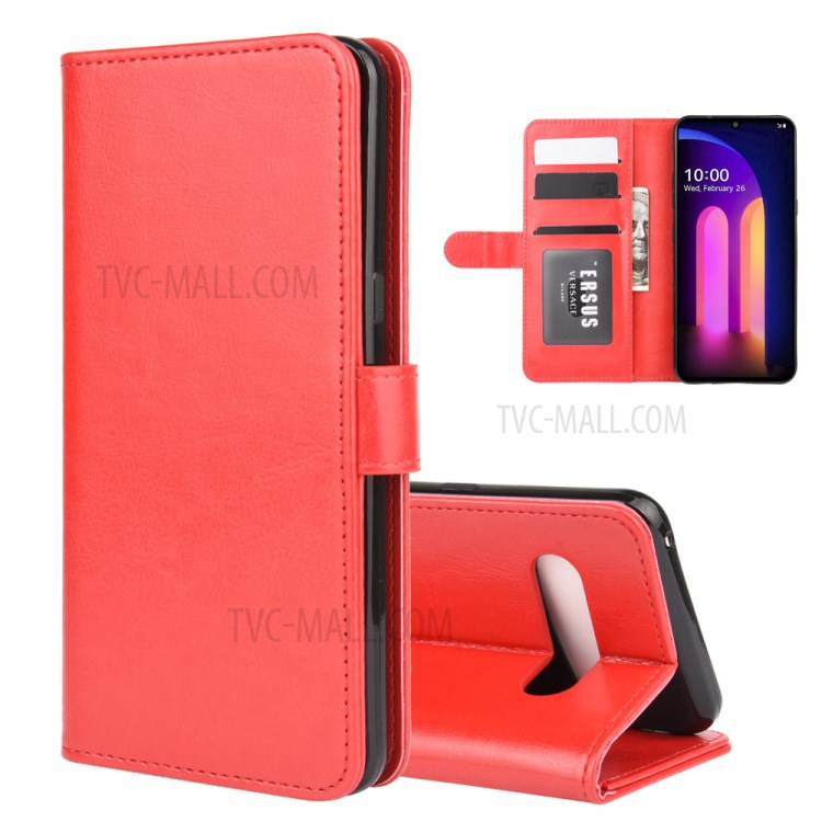 Crazy Horse Surface with Wallet Leather Shell for LG V60 ThinQ 5G - Red-2