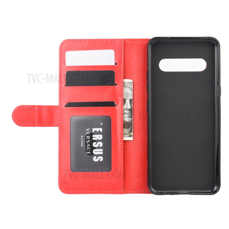 Crazy Horse Surface with Wallet Leather Shell for LG V60 ThinQ 5G - Red-5