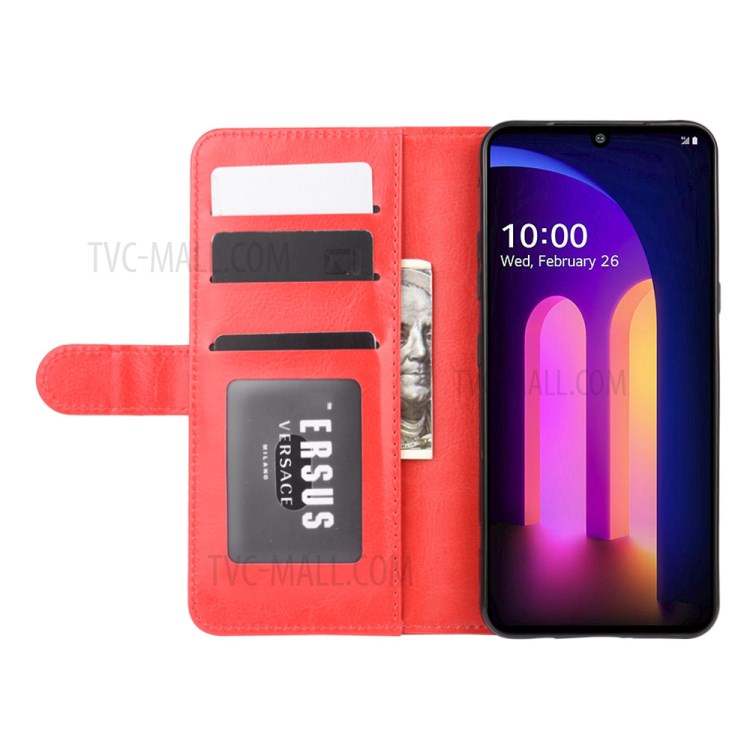 Crazy Horse Surface with Wallet Leather Shell for LG V60 ThinQ 5G - Red-6